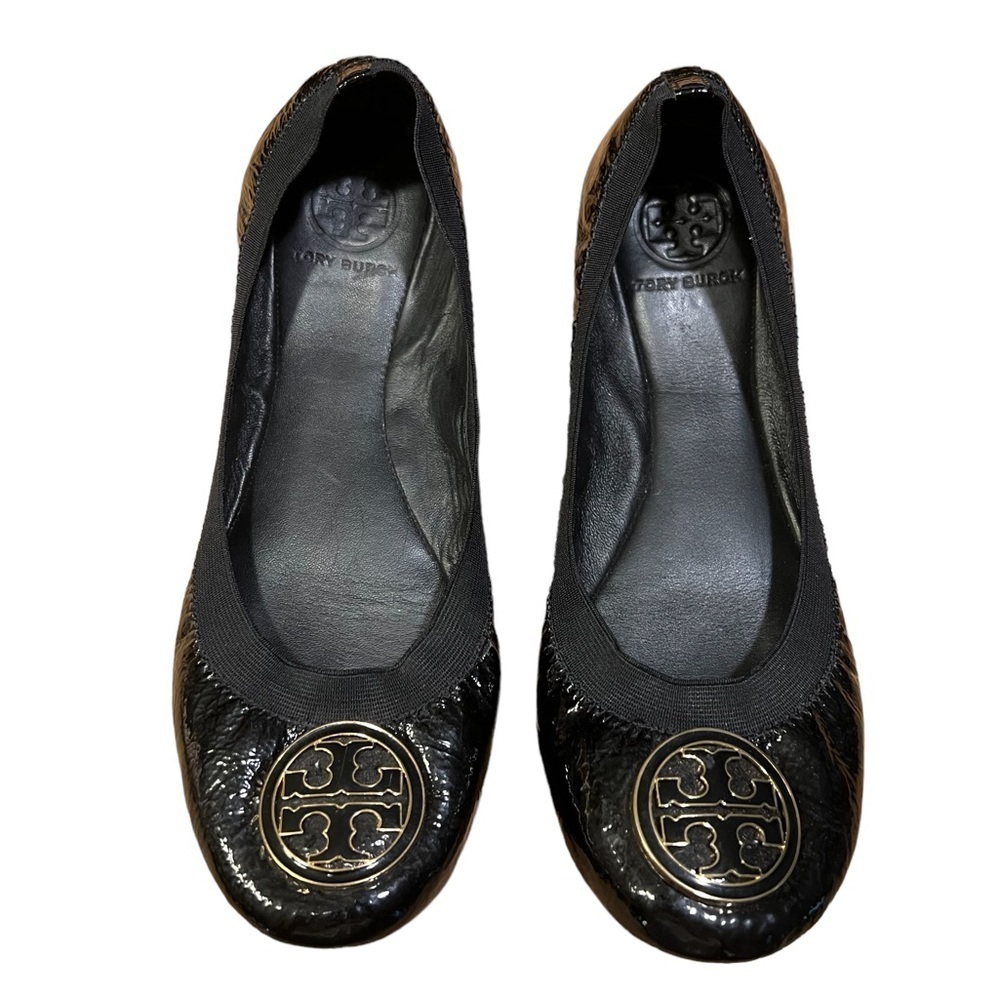 Tory Burch Black Patent Leather Caroline Ballet Flats Size 8